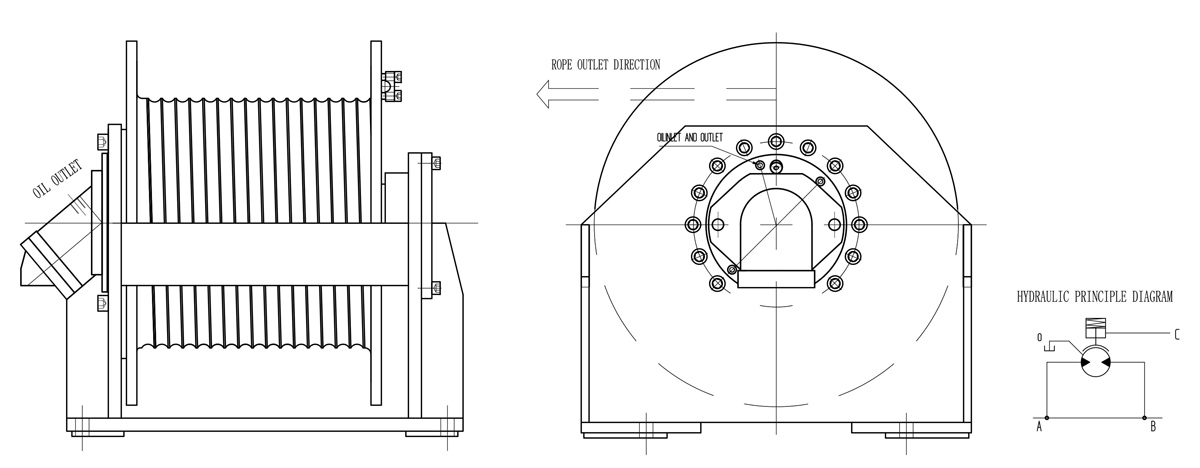 LBS Rope Groove Drum Hydraulic Crane Winch with Encoder and Belt Brake